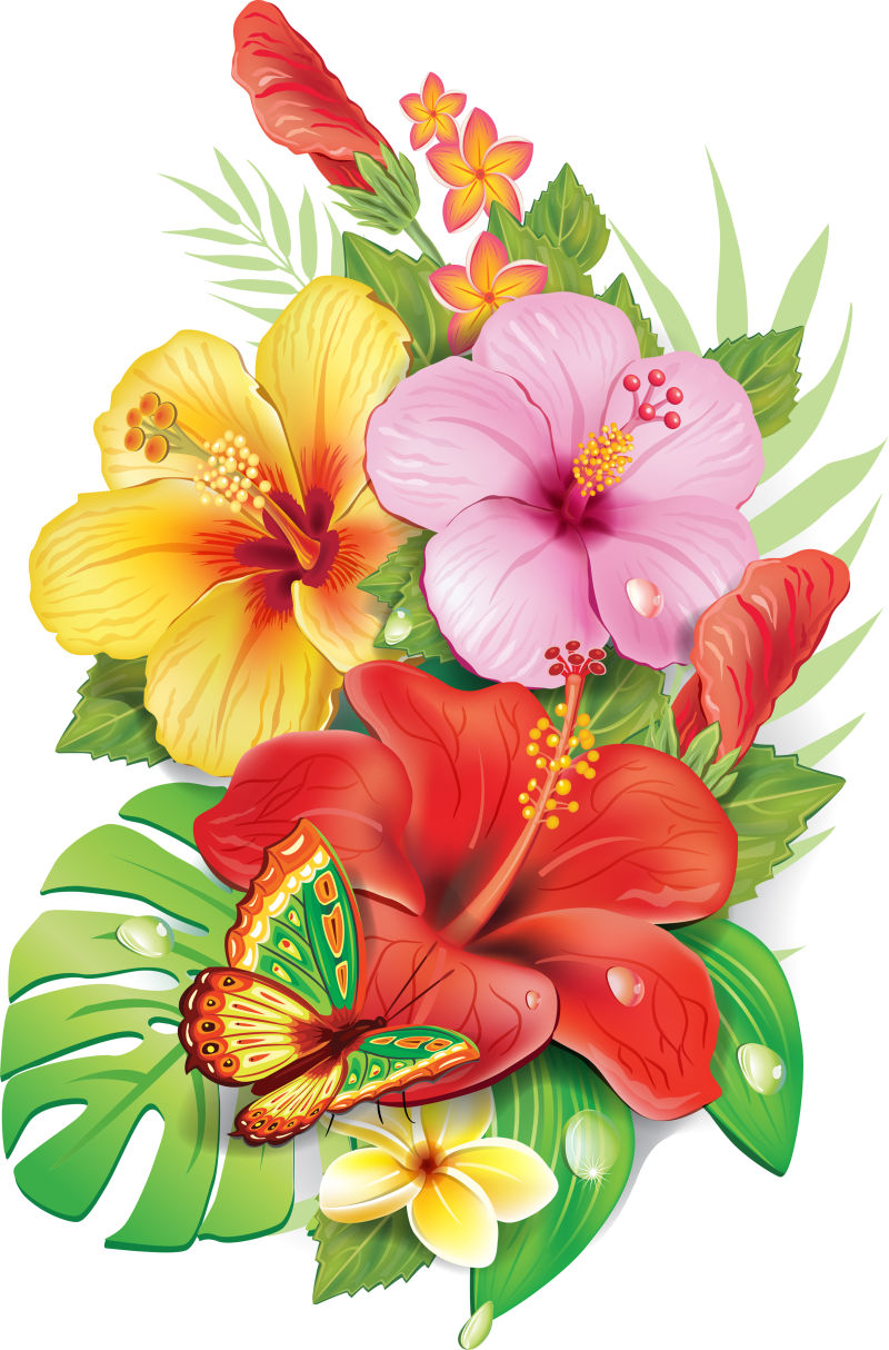 创意矢量手绘彩色花卉装饰设计元素