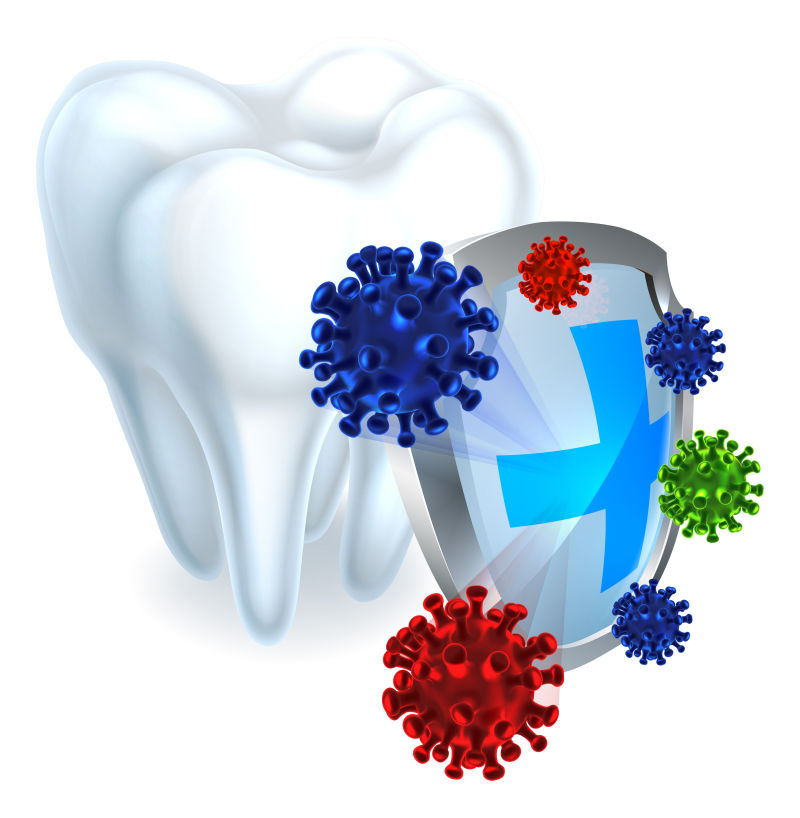 创意矢量被盾牌保护的牙齿