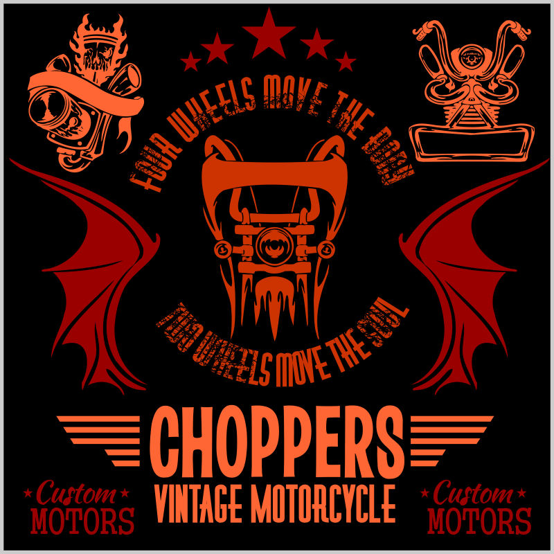 老式矢量摩托车徽章设计