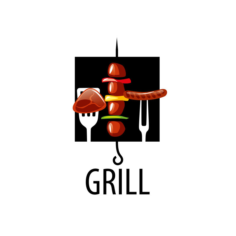 矢量烧烤三种烤肉的标志设计