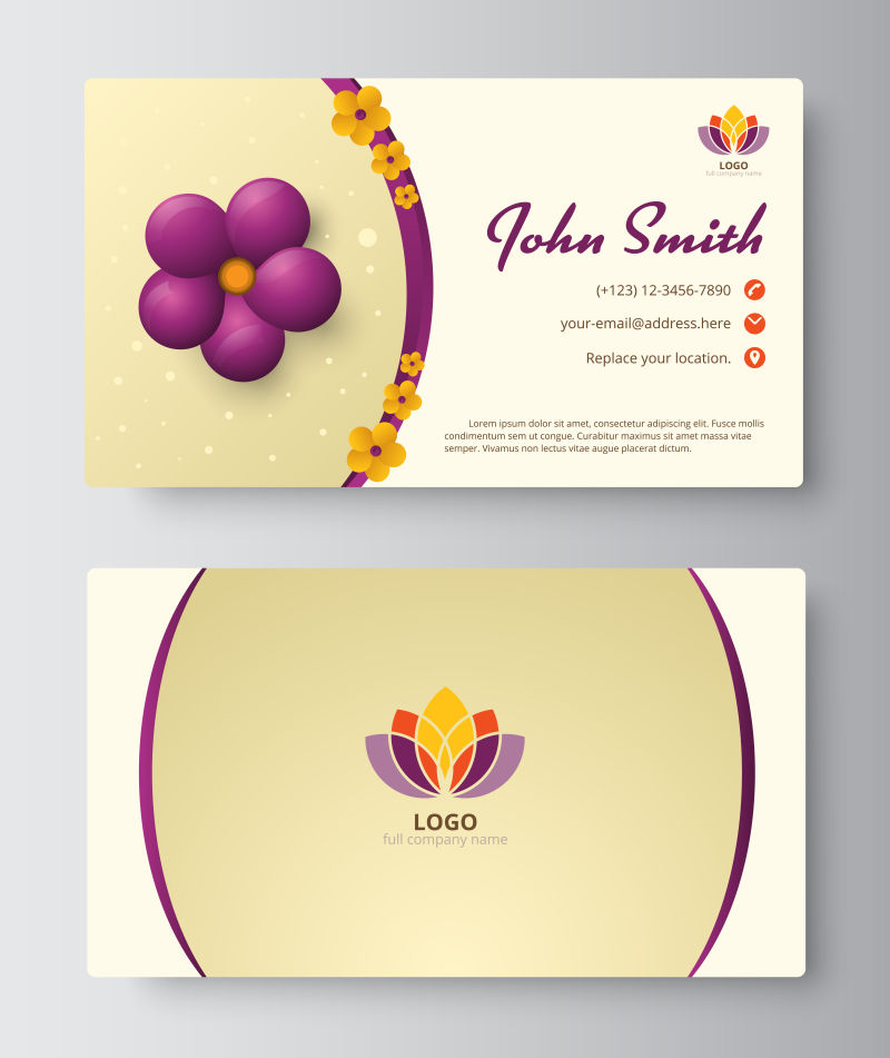 矢量紫色花卉元素的名片设计