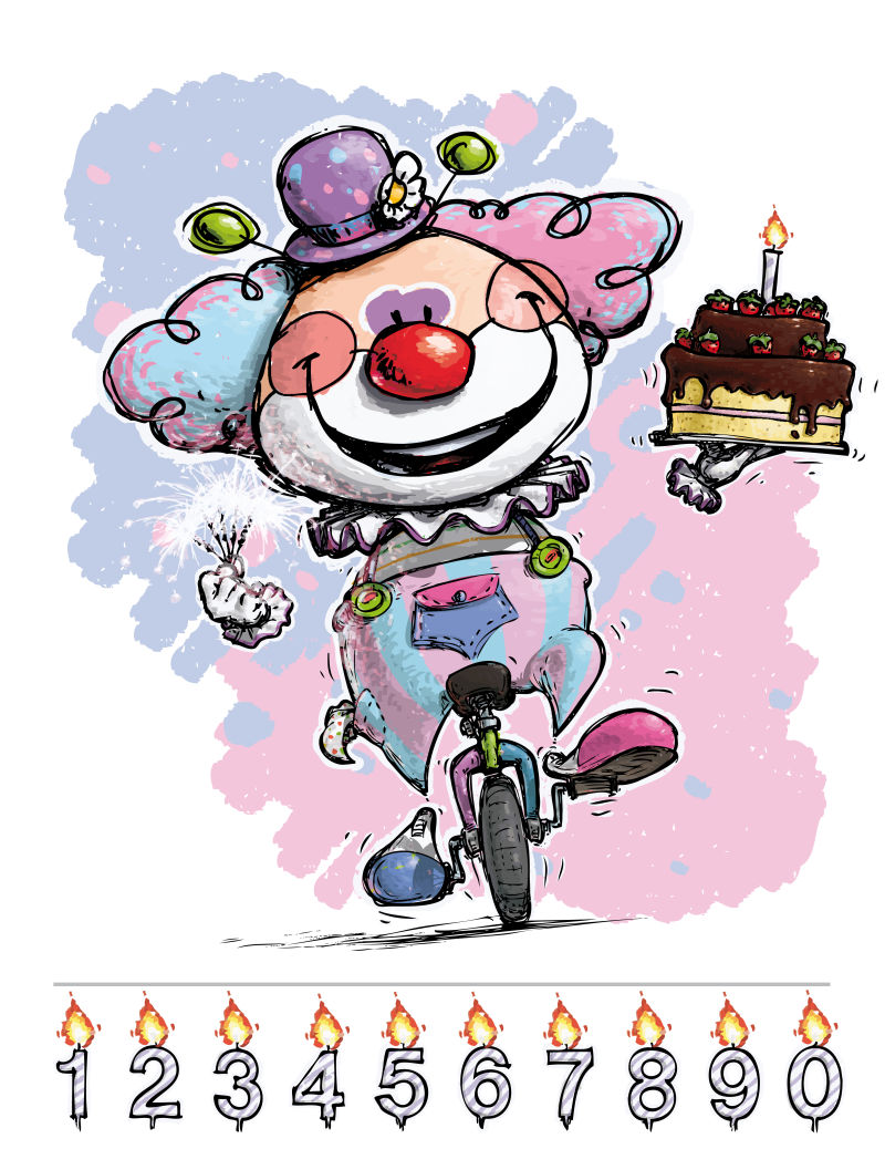 矢量拿着蛋糕的艺术卡通小丑