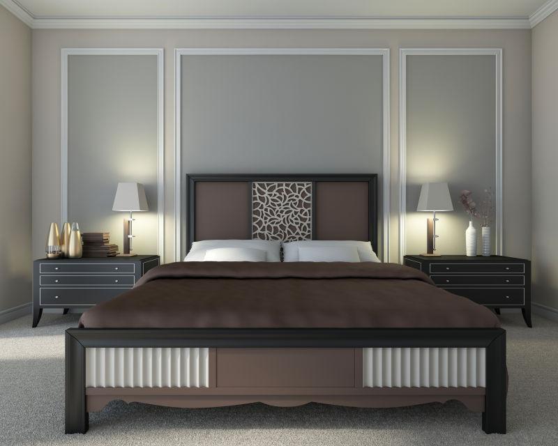 现代简约的卧室与棕色的大床