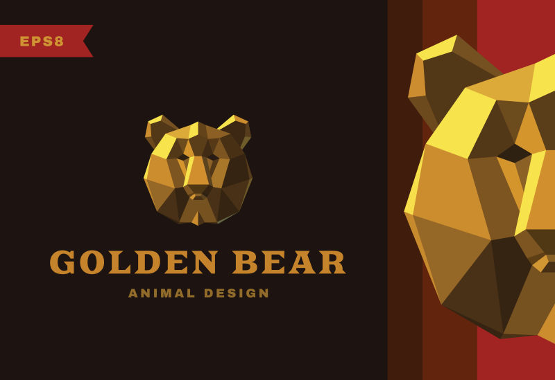 棕熊形状的金色多边形矢量图标
