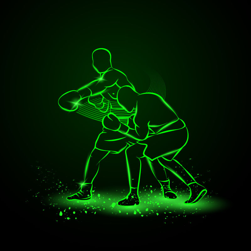 拳击运动员绿色霓虹轮廓矢量设计