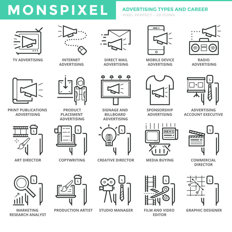 矢量广告和职业单线图标设计