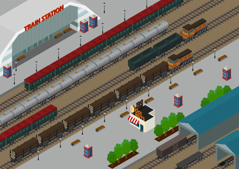 创意矢量城市铁路车站插图