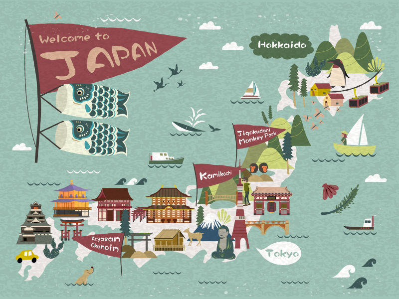 日本旅游海报的矢量插图