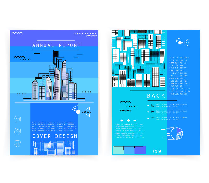 创意矢量蓝色几何建筑元素的报告封面设计