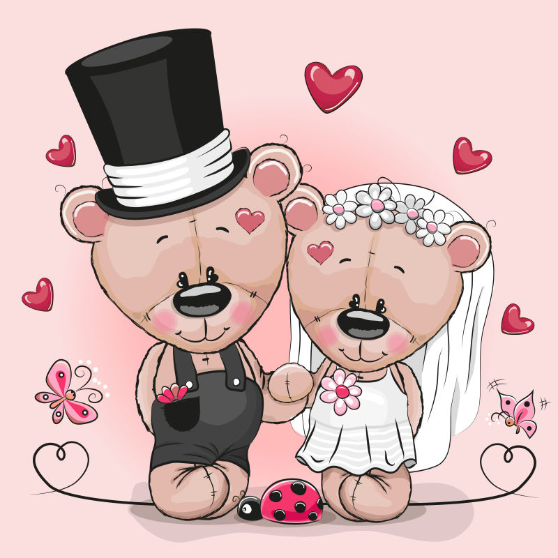 矢量卡通结婚的小熊