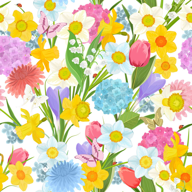 矢量彩色手绘风格的花卉背景