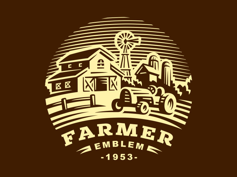 拖拉机图案的农业标志矢量设计