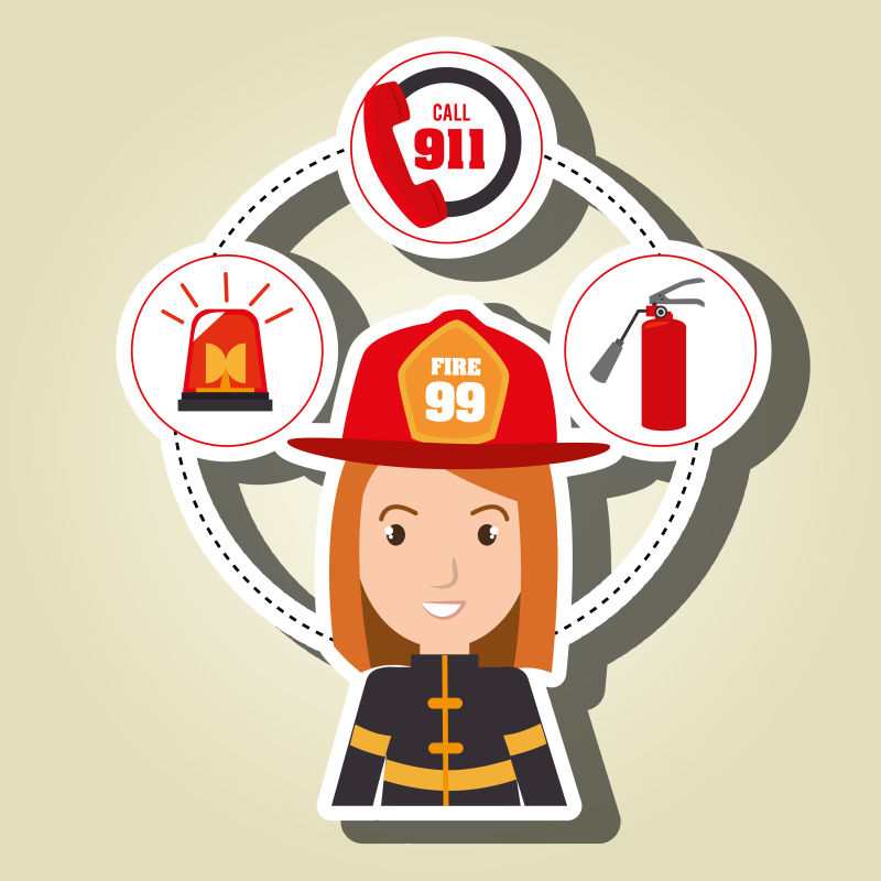 创意矢量宣传知识的女消防员插图