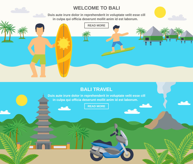 矢量平面风格的巴厘岛旅游插图海报设计