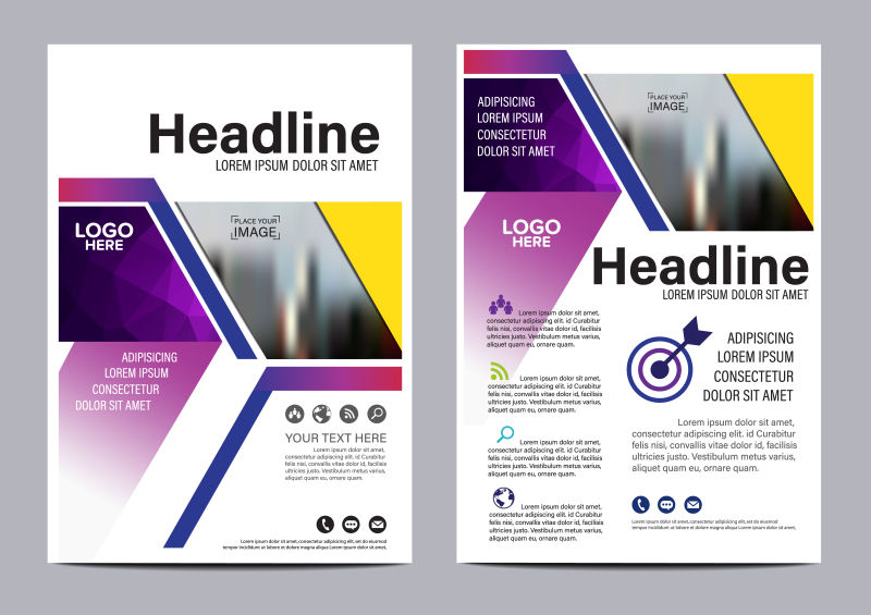 创意矢量黄色紫色几何风格的宣传册设计