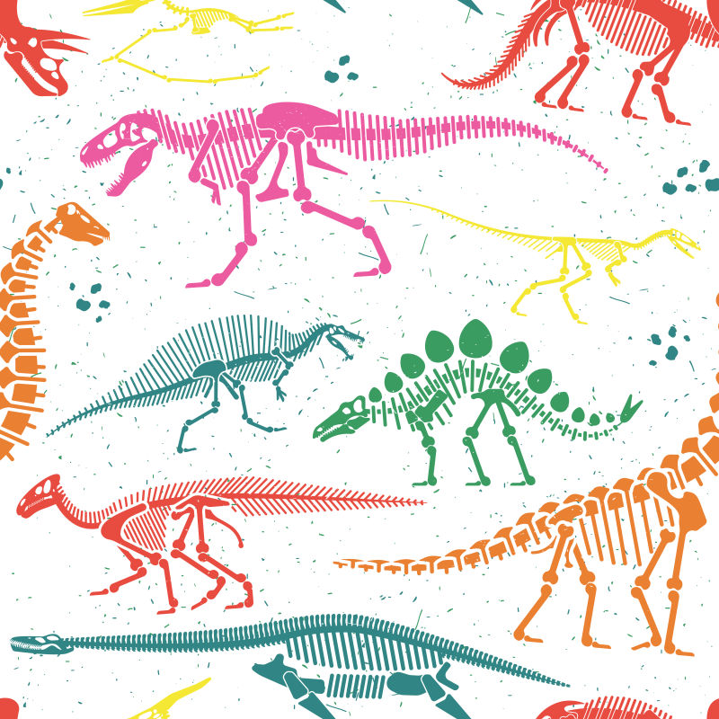 矢量卡通彩色恐龙化石设计插图