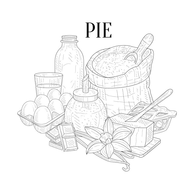 创意矢量馅饼材料线条插图