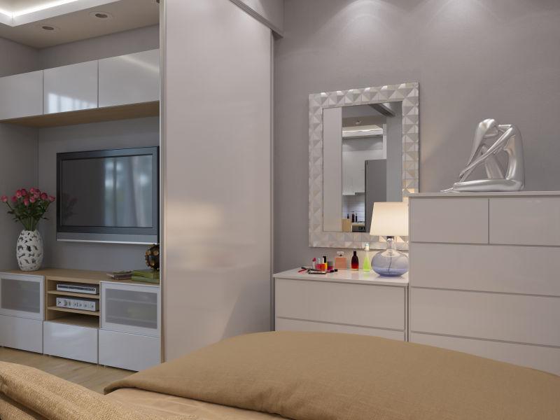 极简风格的3D渲染客厅与卧室室内设计