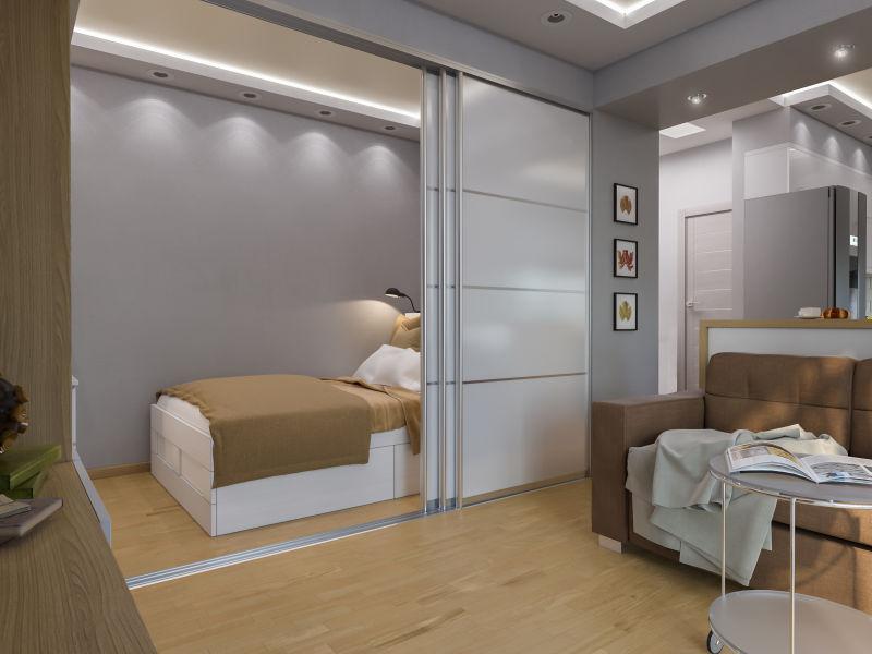 现代公寓3D渲染客厅与卧室室内设计
