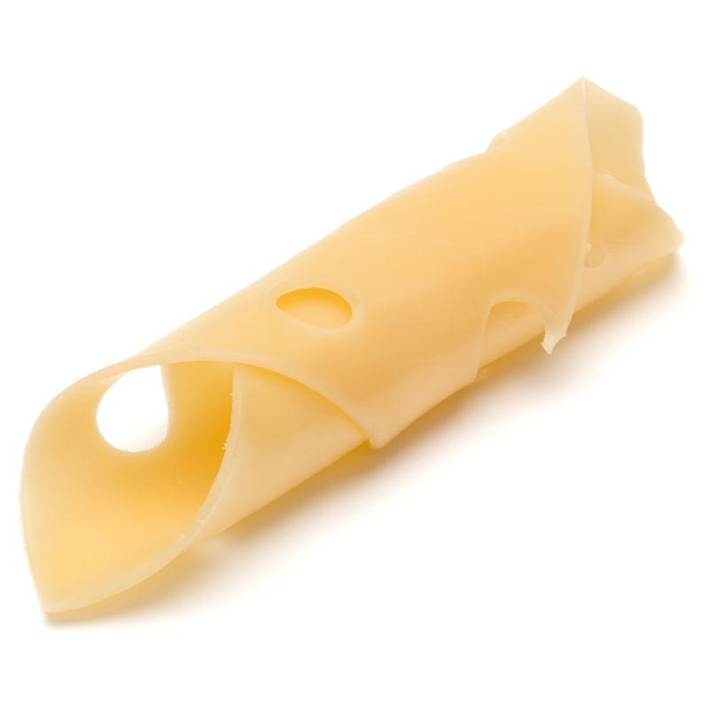 一个白色背景的奶酪的切片
