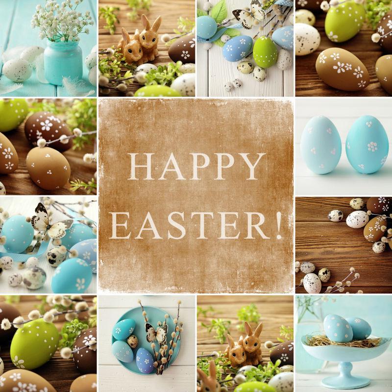 复活节彩蛋和装饰用兔子拼图