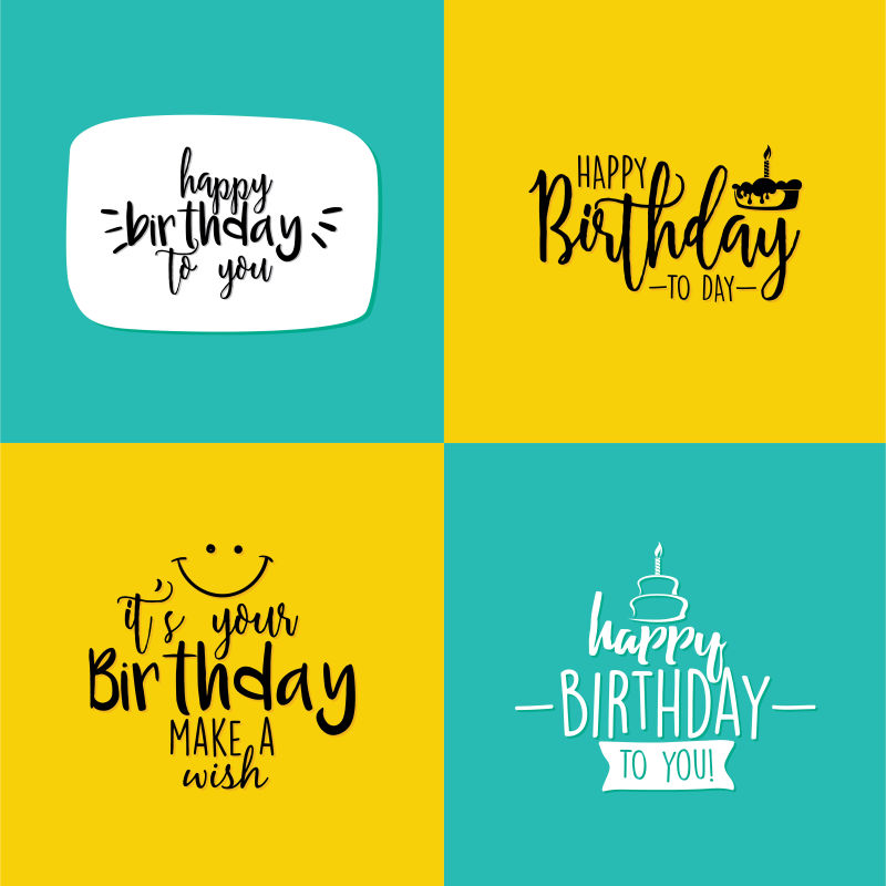 创意不同排版的生日快乐矢量插图