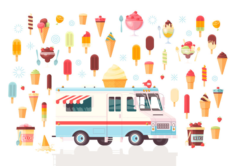 冰淇淋车矢量插图