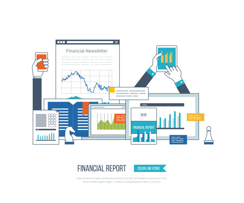 创意矢量财务报告概念的创意插图设计