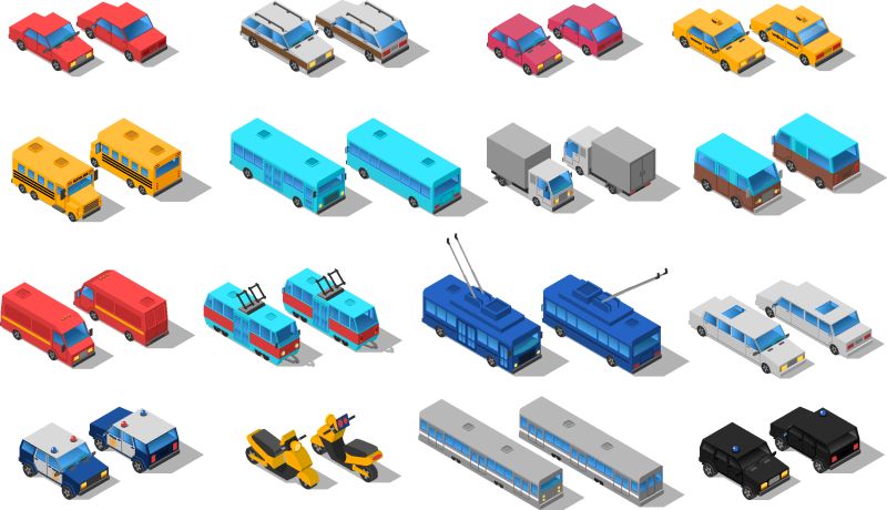 矢量等距风格的交通车辆