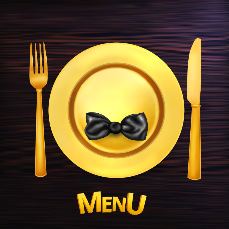 金色餐具插图的矢量菜单