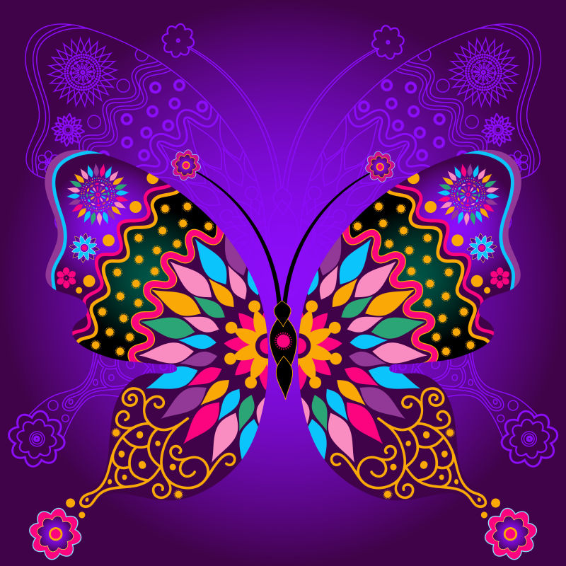抽象彩色几何风格的花蝴蝶矢量插图