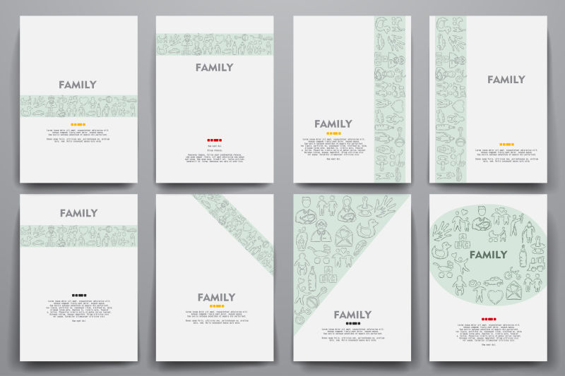 矢量细线家庭元素的抽象宣传册设计