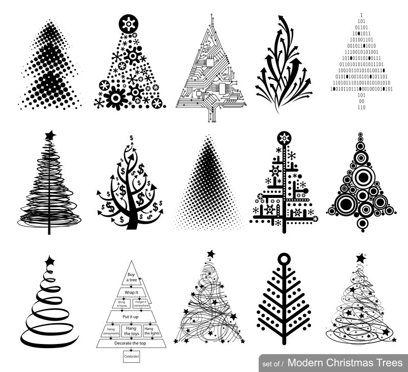 现代几何风格的矢量圣诞树插图