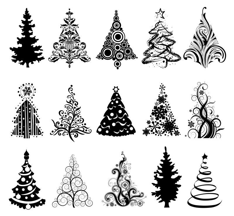 创意矢量几何单色风格的圣诞树设计