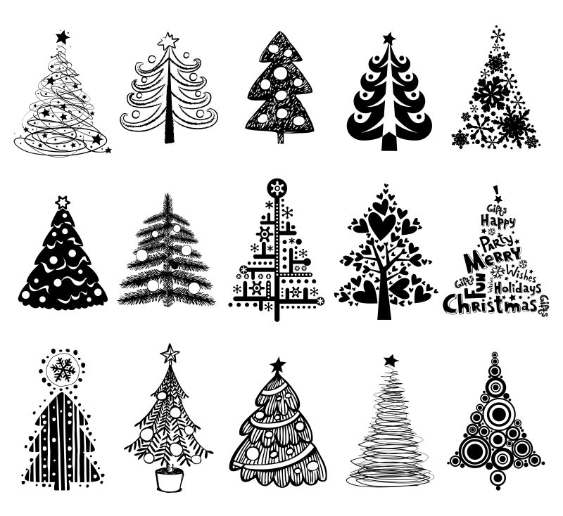 矢量抽象几何现代风格的圣诞树插图