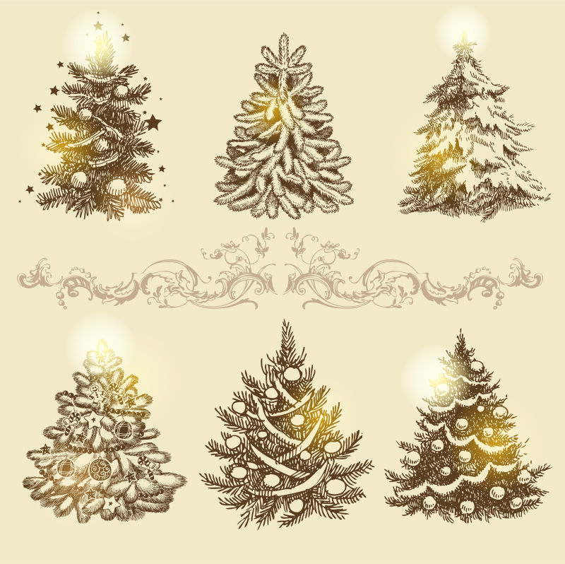 矢量金色装饰圣诞树设计擦互通