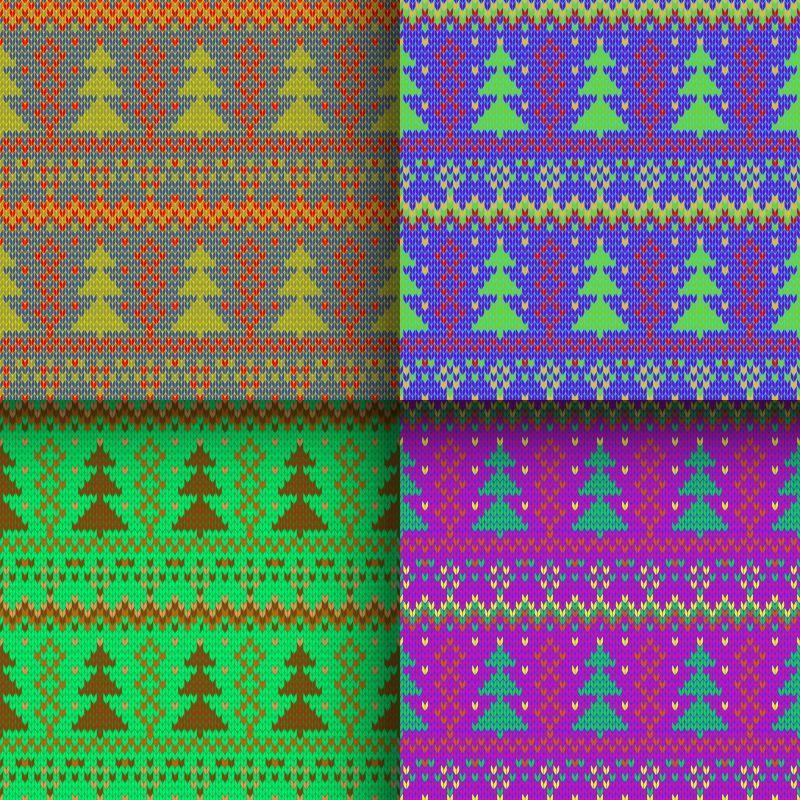 抽象彩色圣诞树元素的矢量针织纹理背景