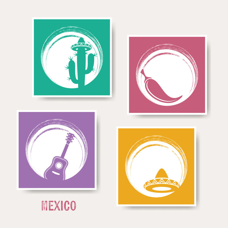 抽象彩色平面设计风格的矢量墨西哥元素