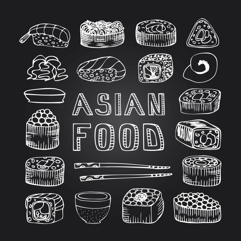 创意亚洲食物的矢量图标设计
