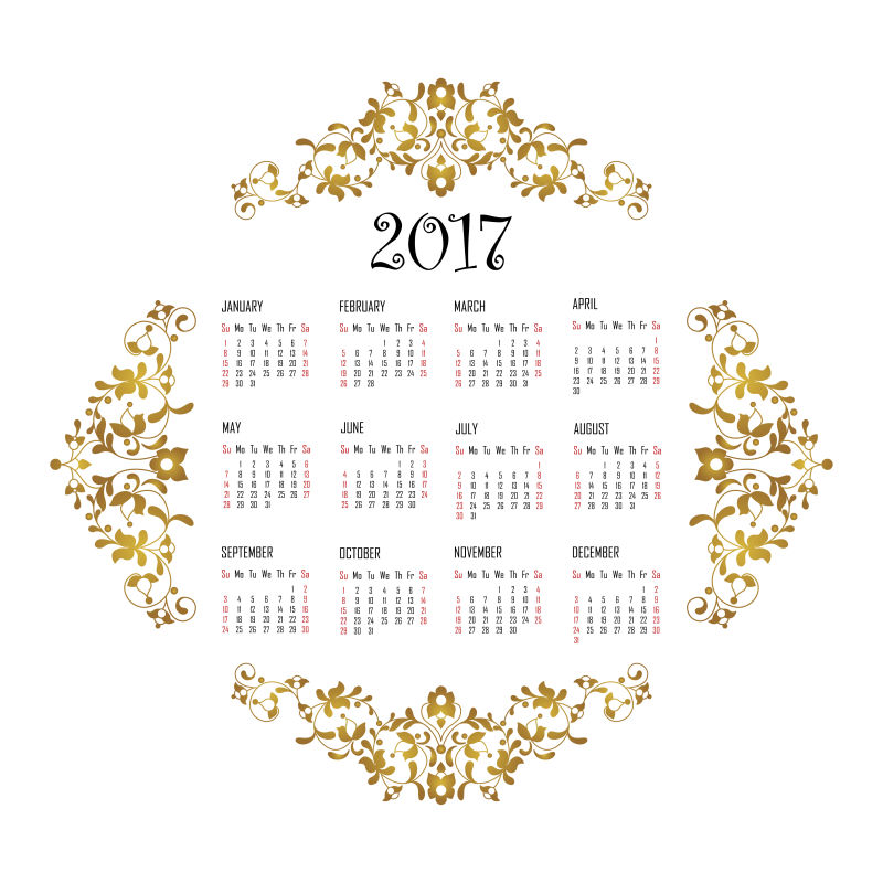 矢量的金色花纹2017日历