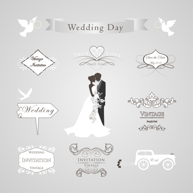 创意矢量现代风格的婚礼概念图标设计