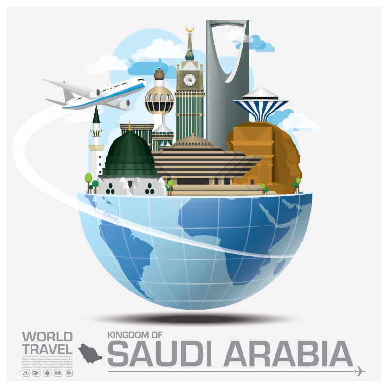 创意矢量沙特阿拉伯旅行概念插图