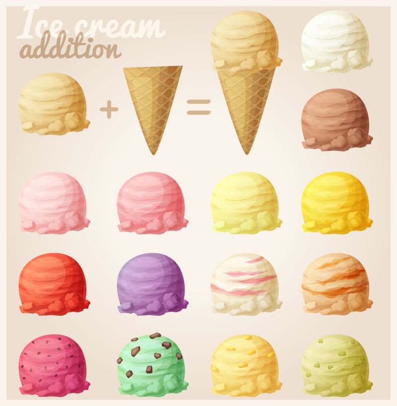创意矢量卡通不同味道的冰淇淋插图