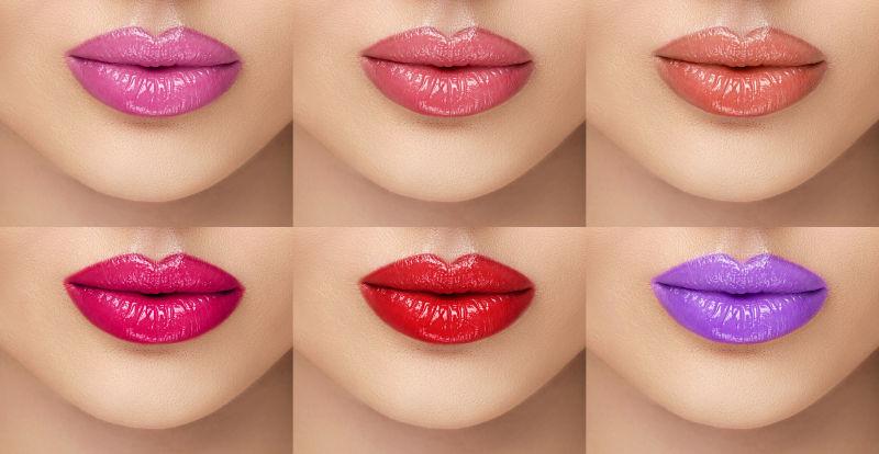 女性嘴唇有不同颜色的口红