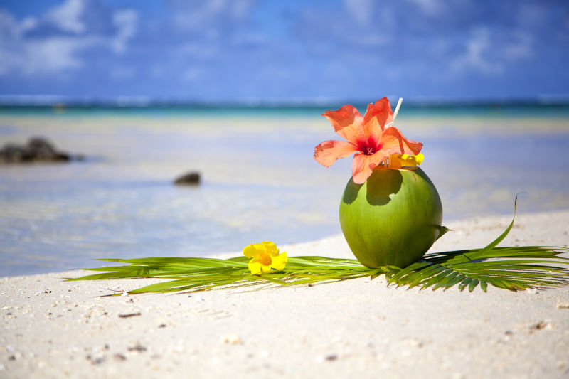 美丽的海滩边的椰子