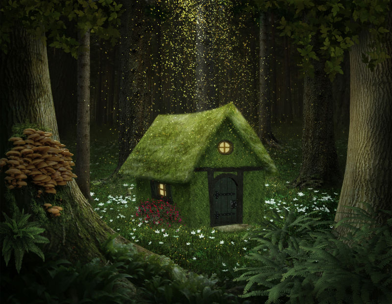 魔法森林中的苔藓小房子