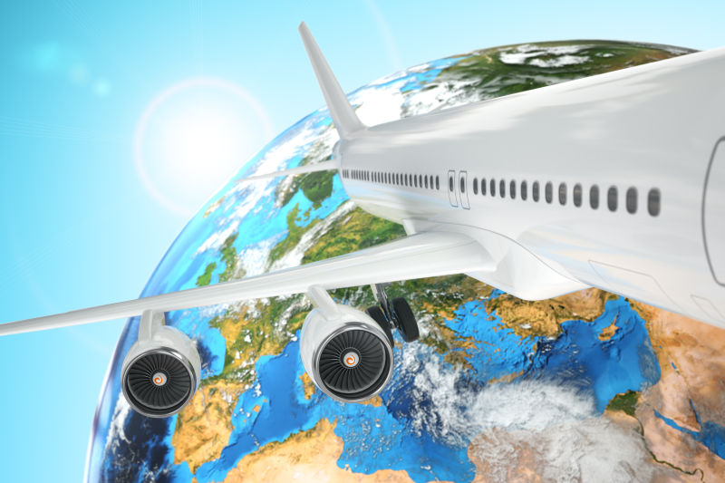 飞机旅行背景客机和地球