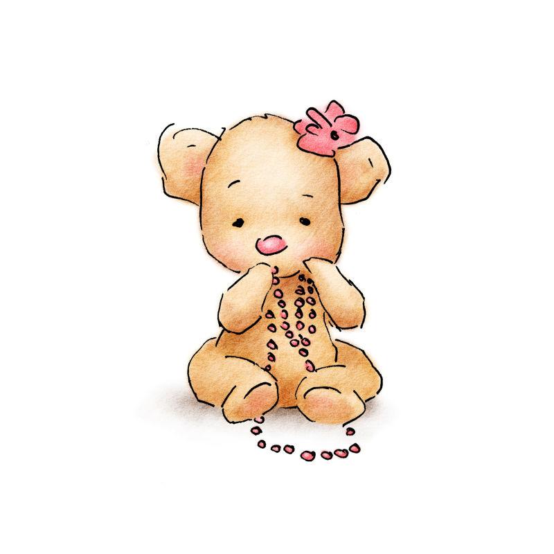 卡通背景的可爱的熊宝宝和手拿珠子