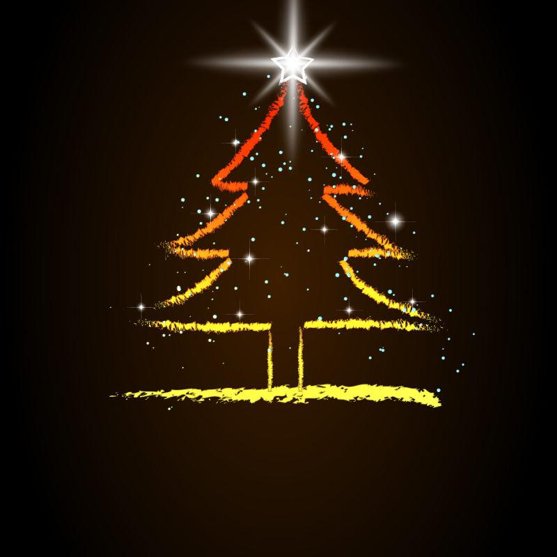 黑色背景手工绘制彩色闪光圣诞树