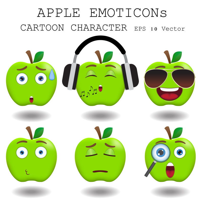 六种苹果表情矢量